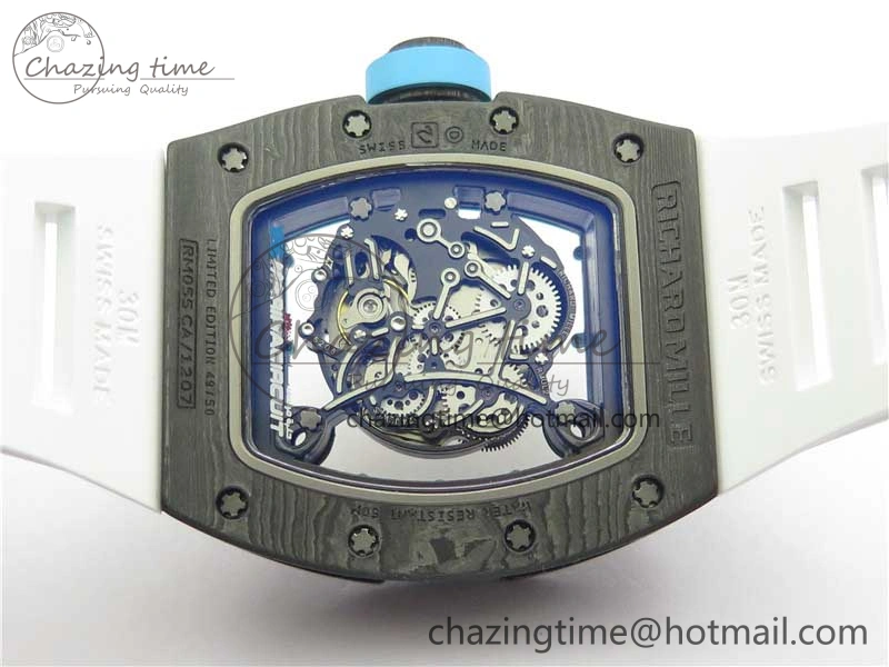 RM055 Real NTPT ZF 1:1 Best Edition Skeleton Dial on White Rubber Strap SEIKO Movement Original 9407