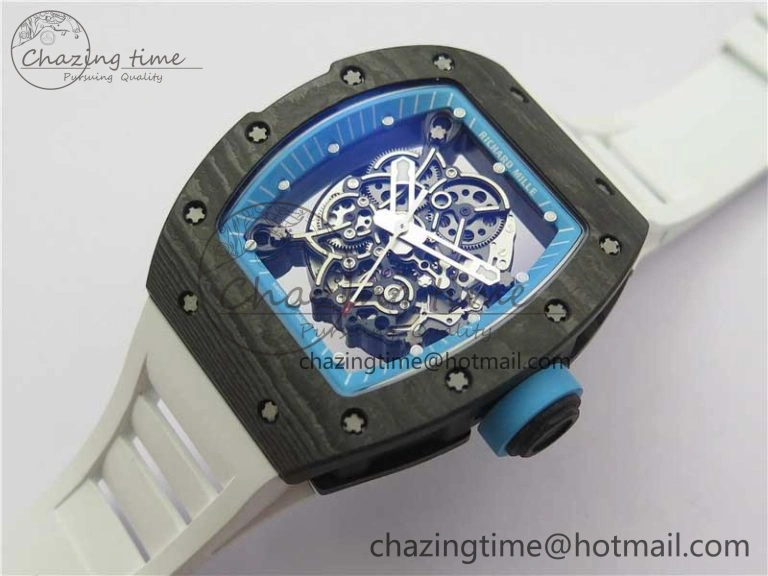 RM055 Real NTPT ZF 1:1 Best Edition Skeleton Dial on White Rubber Strap SEIKO Movement Original 9407