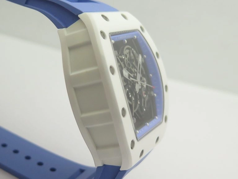 Unique RM055 Real White Ceramic Case KVF Best Edition Blue Inner Bezel Skeleton Dial Blue On Blue Rubber Strap MIYOTA8215 V 9482