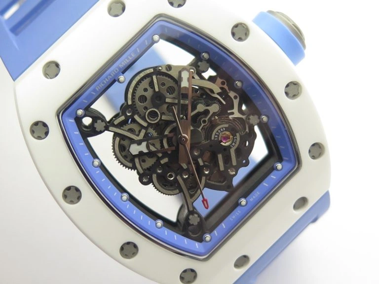 Unique RM055 Real White Ceramic Case KVF Best Edition Blue Inner Bezel Skeleton Dial Blue On Blue Rubber Strap MIYOTA8215 V 9482