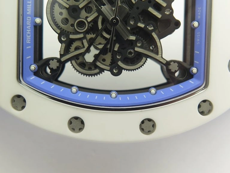 Unique RM055 Real White Ceramic Case KVF Best Edition Blue Inner Bezel Skeleton Dial Blue On Blue Rubber Strap MIYOTA8215 V 9482