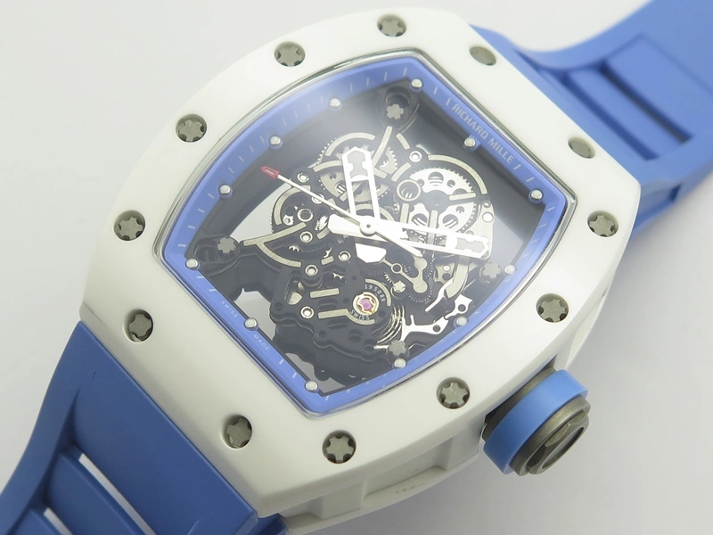 Unique RM055 Real White Ceramic Case KVF Best Edition Blue Inner Bezel Skeleton Dial Blue On Blue Rubber Strap MIYOTA8215 V 9482