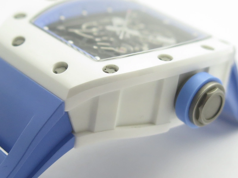 Unique RM055 Real White Ceramic Case KVF Best Edition Blue Inner Bezel Skeleton Dial Blue On Blue Rubber Strap MIYOTA8215 V 9482