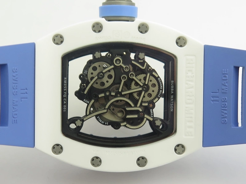Unique RM055 Real White Ceramic Case KVF Best Edition Blue Inner Bezel Skeleton Dial Blue On Blue Rubber Strap MIYOTA8215 V 9482
