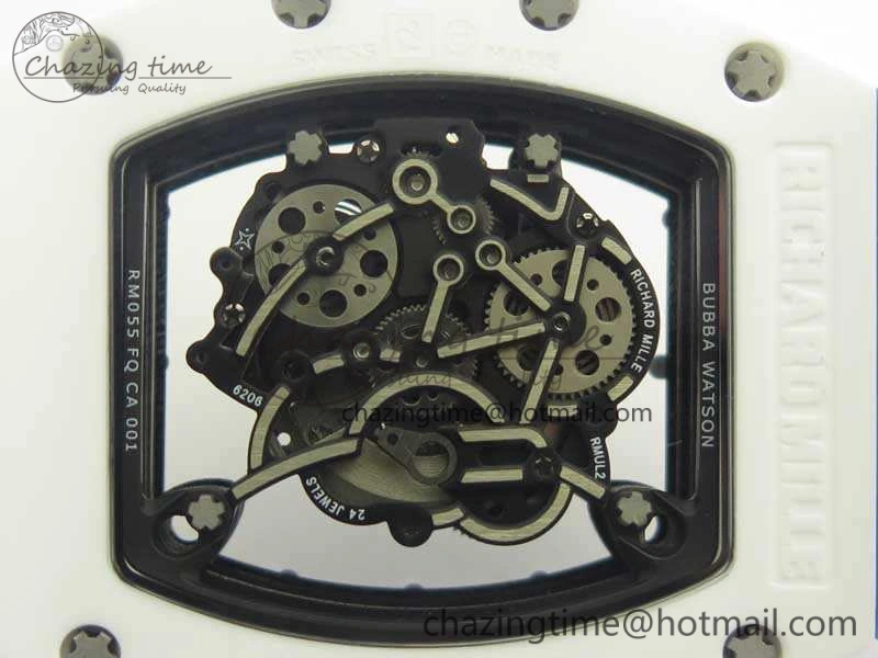 Unique RM055 Real White Ceramic Case KVF Best Edition Blue Inner Bezel Skeleton Dial Blue On Blue Rubber Strap MIYOTA8215 V 9482