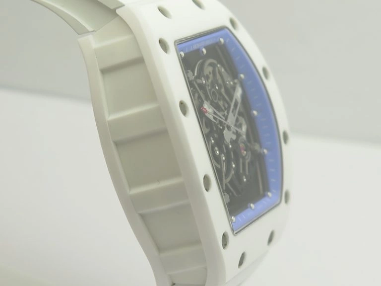 RM055 Real White Ceramic Case KVF Best Edition Blue Inner Bezel Skeleton Dial Blue On White Rubber Strap MIYOTA8215 V SmartChoice 9483