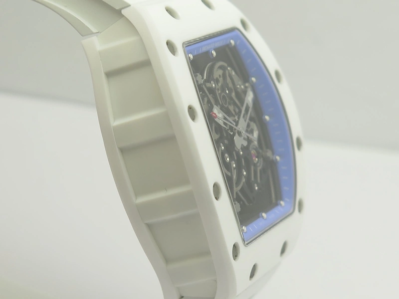 RM055 Real White Ceramic Case KVF Best Edition Blue Inner Bezel Skeleton Dial Blue On White Rubber Strap MIYOTA8215 V SmartChoice 9483