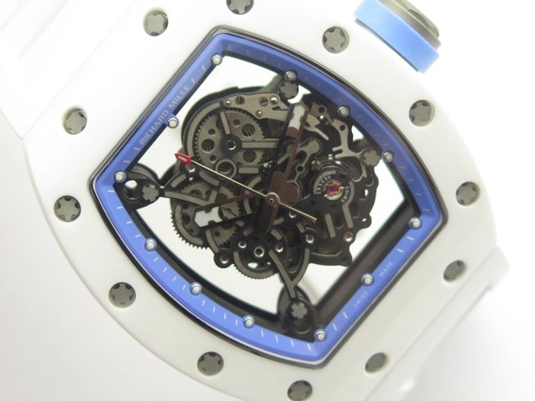 RM055 Real White Ceramic Case KVF Best Edition Blue Inner Bezel Skeleton Dial Blue On White Rubber Strap MIYOTA8215 V SmartChoice 9483