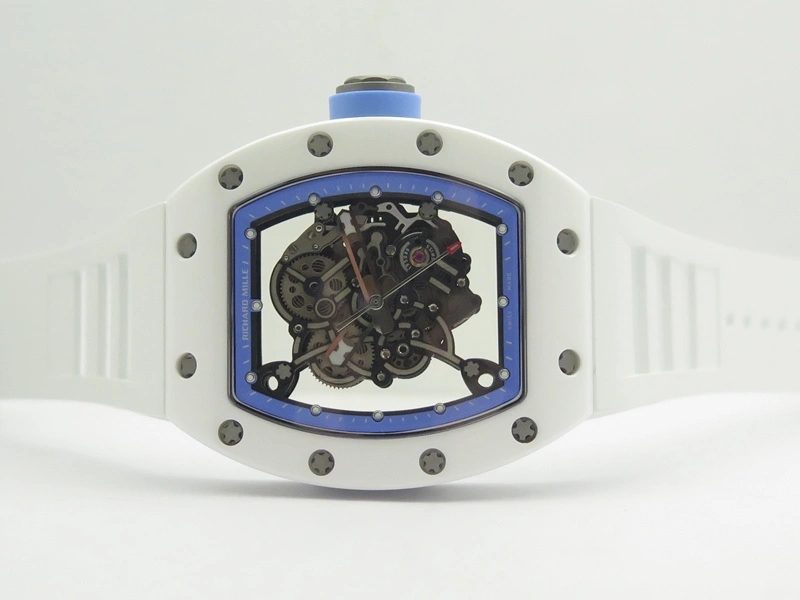 RM055 Real White Ceramic Case KVF Best Edition Blue Inner Bezel Skeleton Dial Blue On White Rubber Strap MIYOTA8215 V SmartChoice 9483