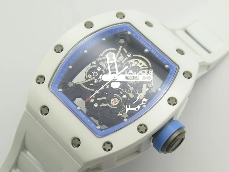 RM055 Real White Ceramic Case KVF Best Edition Blue Inner Bezel Skeleton Dial Blue On White Rubber Strap MIYOTA8215 V SmartChoice 9483