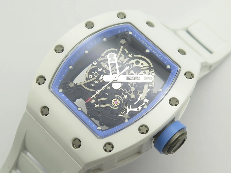 RM055 Real White Ceramic Case KVF Best Edition Blue Inner Bezel Skeleton Dial Blue On White Rubber Strap MIYOTA8215 V SmartChoice 9483