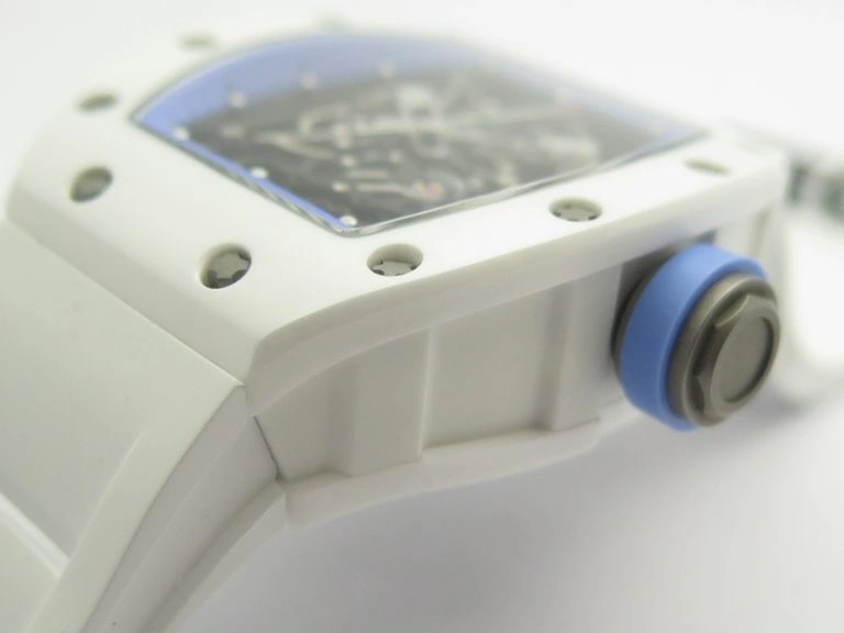 RM055 Real White Ceramic Case KVF Best Edition Blue Inner Bezel Skeleton Dial Blue On White Rubber Strap MIYOTA8215 V SmartChoice 9483