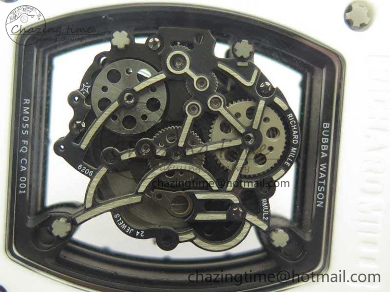 RM055 Real White Ceramic Case KVF Best Edition Blue Inner Bezel Skeleton Dial Blue On White Rubber Strap MIYOTA8215 V SmartChoice 9483
