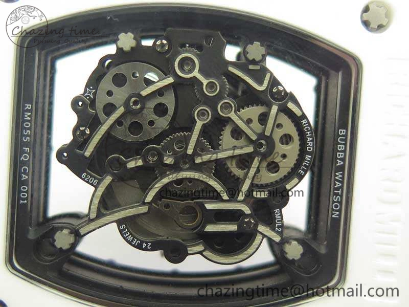 RM055 Real White Ceramic Case KVF Best Edition Blue Inner Bezel Skeleton Dial Blue On White Rubber Strap MIYOTA8215 V SmartChoice 9483