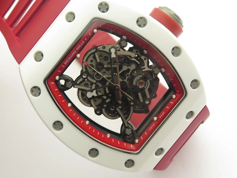 Cozy RM055 Real White Ceramic Case KVF Best Edition Red Inner Bezel Skeleton Dial Red On Red Rubber Strap MIYOTA8215 V 9485