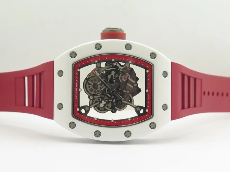 Cozy RM055 Real White Ceramic Case KVF Best Edition Red Inner Bezel Skeleton Dial Red On Red Rubber Strap MIYOTA8215 V 9485