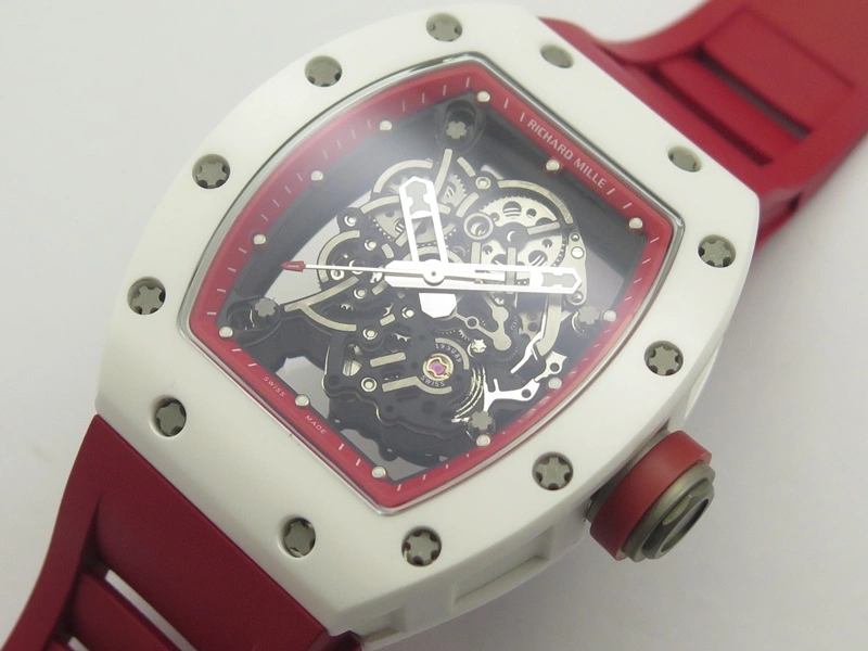 Cozy RM055 Real White Ceramic Case KVF Best Edition Red Inner Bezel Skeleton Dial Red On Red Rubber Strap MIYOTA8215 V 9485