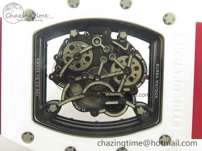 Cozy RM055 Real White Ceramic Case KVF Best Edition Red Inner Bezel Skeleton Dial Red On Red Rubber Strap MIYOTA8215 V 9485