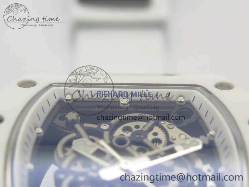 RM055 Real White Ceramic Case KVF Best Edition Skeleton Dial Blue On Rubber Strap MIYOTA Efficient 9508