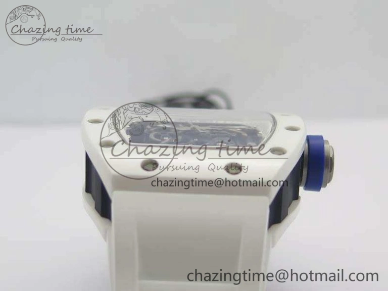 RM055 Real White Ceramic Case KVF Best Edition Skeleton Dial Blue On Rubber Strap MIYOTA Efficient 9508
