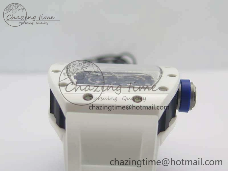 RM055 Real White Ceramic Case KVF Best Edition Skeleton Dial Blue On Rubber Strap MIYOTA Efficient 9508