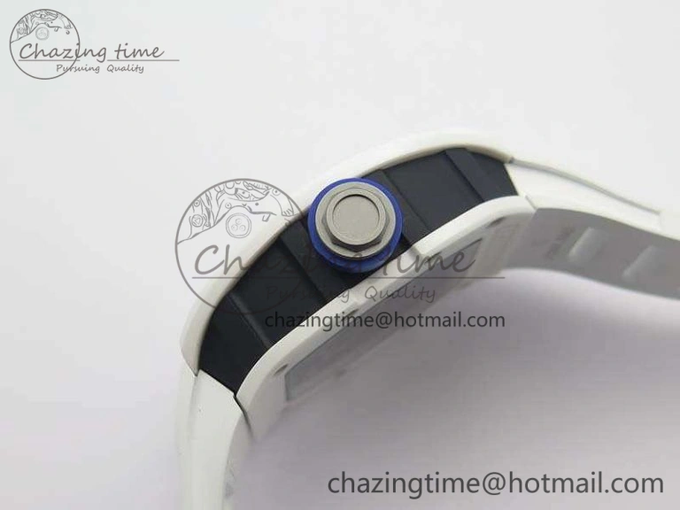 RM055 Real White Ceramic Case KVF Best Edition Skeleton Dial Blue On Rubber Strap MIYOTA Efficient 9508