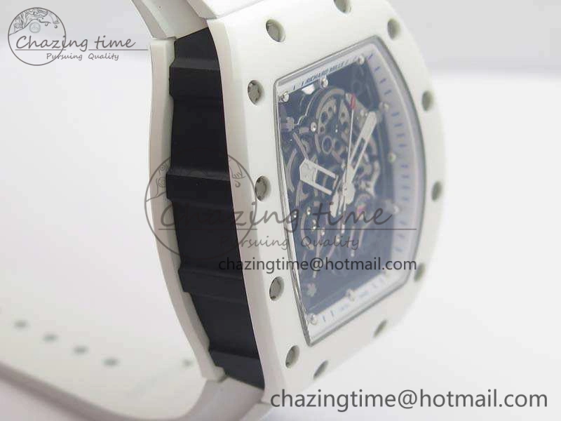 RM055 Real White Ceramic Case KVF Best Edition Skeleton Dial Blue On Rubber Strap MIYOTA Efficient 9508