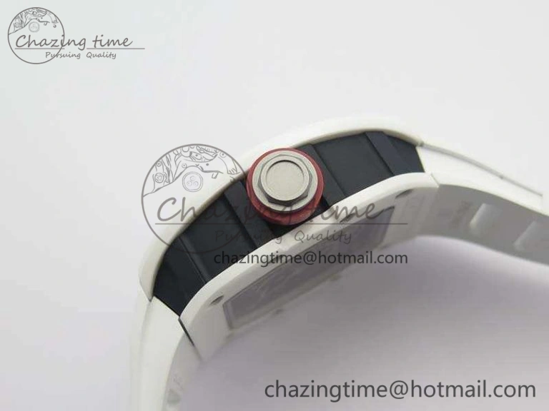 FashionForward RM055 Real White Ceramic Case KVF Best Edition Skeleton Dial Red On Rubber Strap MIYOTA 9509