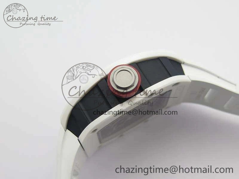 FashionForward RM055 Real White Ceramic Case KVF Best Edition Skeleton Dial Red On Rubber Strap MIYOTA 9509