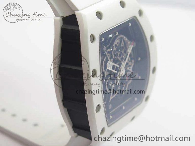 FashionForward RM055 Real White Ceramic Case KVF Best Edition Skeleton Dial Red On Rubber Strap MIYOTA 9509