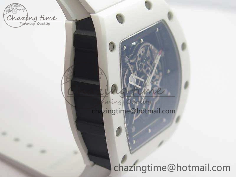 FashionForward RM055 Real White Ceramic Case KVF Best Edition Skeleton Dial Red On Rubber Strap MIYOTA 9509