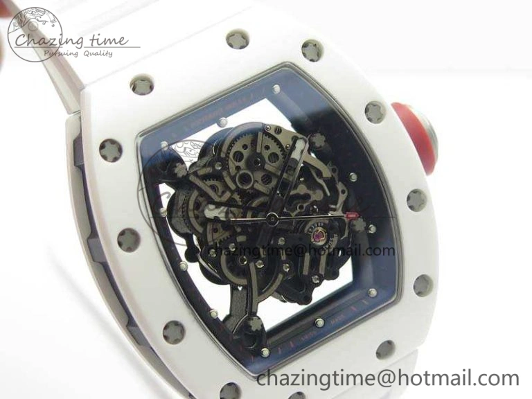 FashionForward RM055 Real White Ceramic Case KVF Best Edition Skeleton Dial Red On Rubber Strap MIYOTA 9509