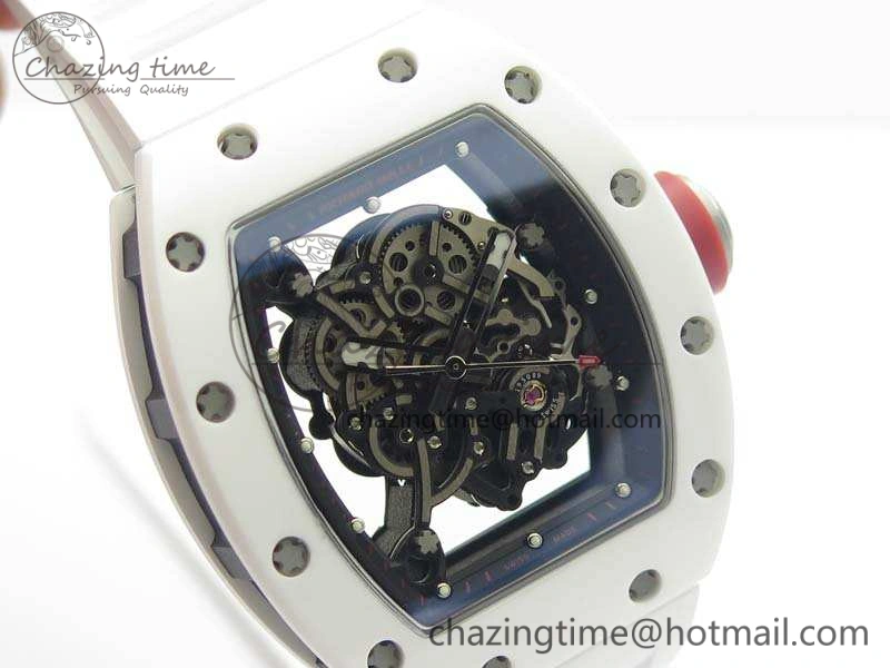 FashionForward RM055 Real White Ceramic Case KVF Best Edition Skeleton Dial Red On Rubber Strap MIYOTA 9509