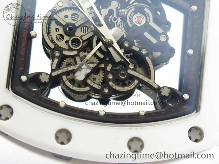 FashionForward RM055 Real White Ceramic Case KVF Best Edition Skeleton Dial Red On Rubber Strap MIYOTA 9509