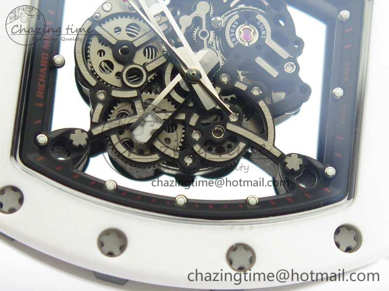 FashionForward RM055 Real White Ceramic Case KVF Best Edition Skeleton Dial Red On Rubber Strap MIYOTA 9509