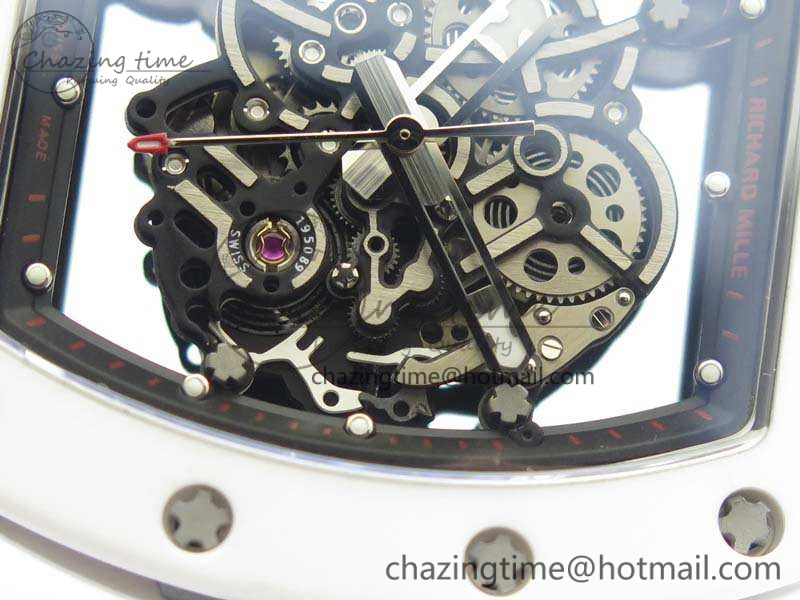 FashionForward RM055 Real White Ceramic Case KVF Best Edition Skeleton Dial Red On Rubber Strap MIYOTA 9509