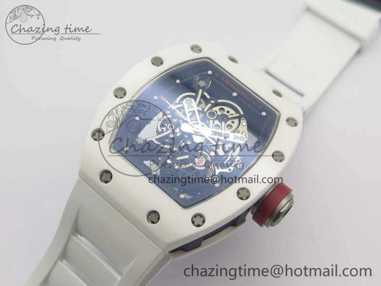 FashionForward RM055 Real White Ceramic Case KVF Best Edition Skeleton Dial Red On Rubber Strap MIYOTA 9509