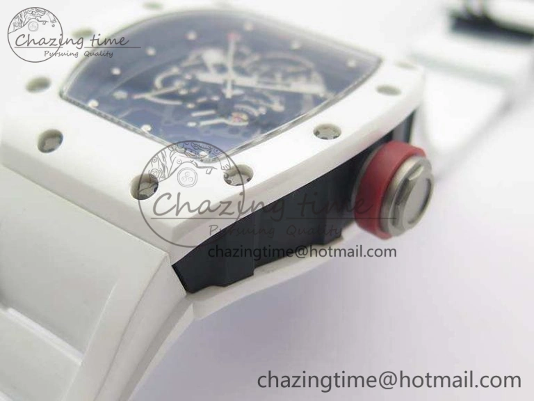 FashionForward RM055 Real White Ceramic Case KVF Best Edition Skeleton Dial Red On Rubber Strap MIYOTA 9509