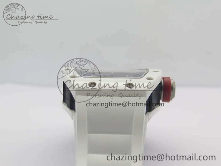 FashionForward RM055 Real White Ceramic Case KVF Best Edition Skeleton Dial Red On Rubber Strap MIYOTA 9509