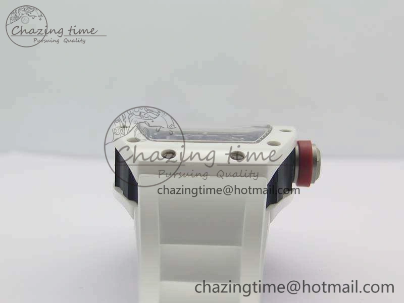 FashionForward RM055 Real White Ceramic Case KVF Best Edition Skeleton Dial Red On Rubber Strap MIYOTA 9509