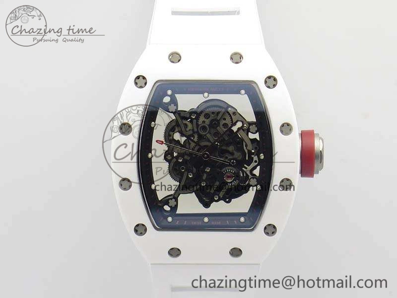 FashionForward RM055 Real White Ceramic Case KVF Best Edition Skeleton Dial Red On Rubber Strap MIYOTA 9509