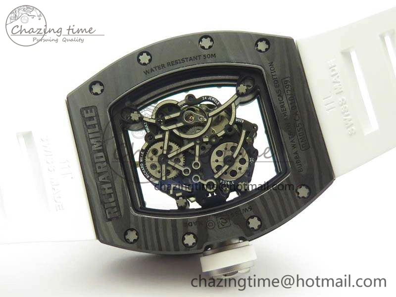 RM055 TI Case KVF Best Edition Carbon Bezel Skeleton Dial White Inner Bezel On Rubber Strap MIYOTA HighPerformance 9505