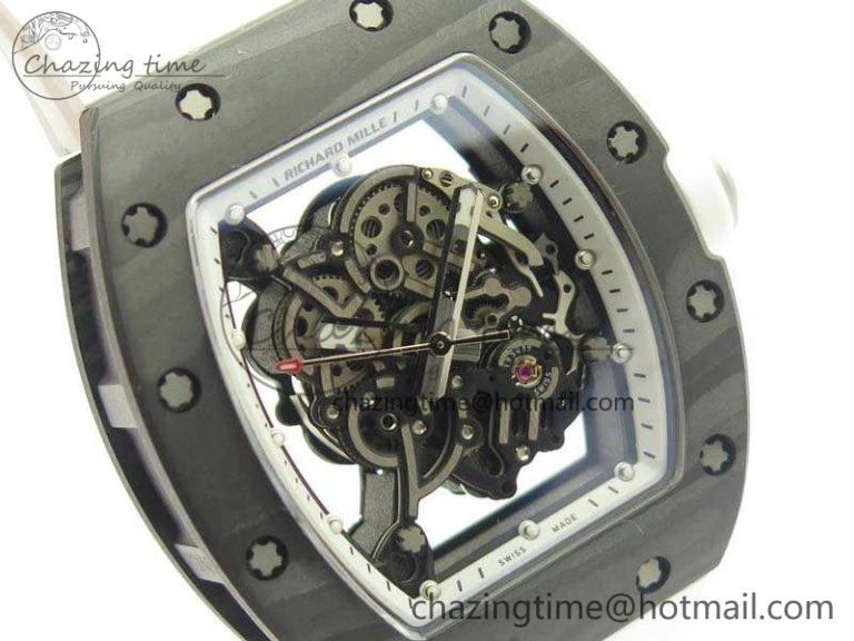 RM055 TI Case KVF Best Edition Carbon Bezel Skeleton Dial White Inner Bezel On Rubber Strap MIYOTA HighPerformance 9505