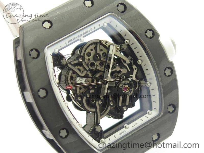 RM055 TI Case KVF Best Edition Carbon Bezel Skeleton Dial White Inner Bezel On Rubber Strap MIYOTA HighPerformance 9505