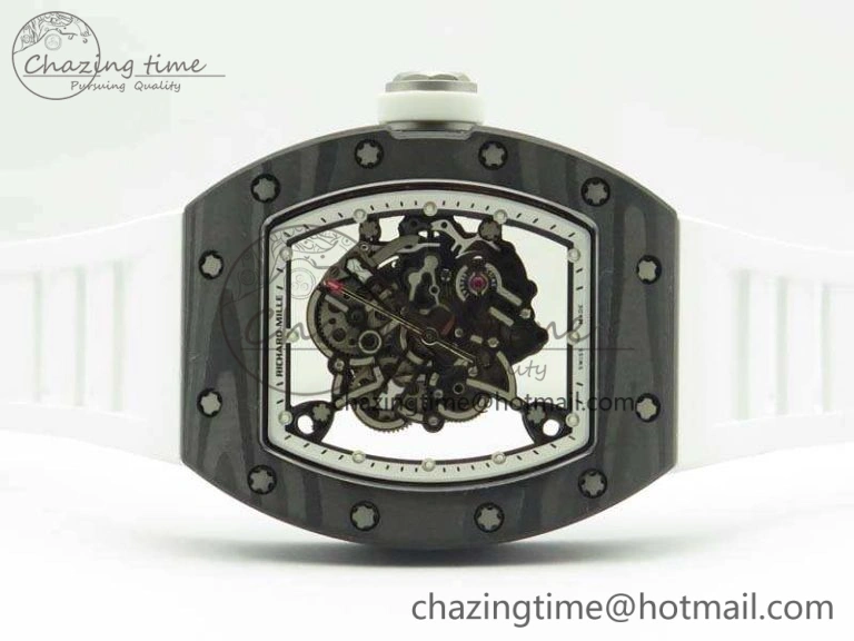 RM055 TI Case KVF Best Edition Carbon Bezel Skeleton Dial White Inner Bezel On Rubber Strap MIYOTA HighPerformance 9505