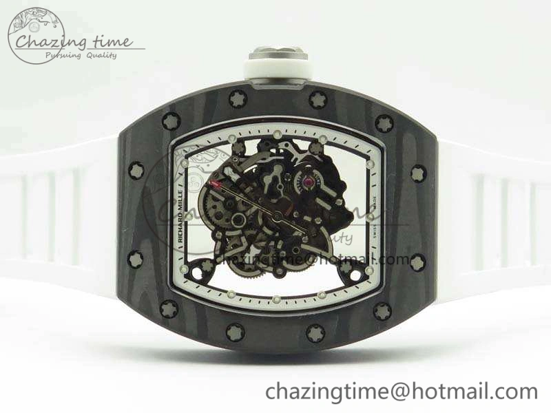 RM055 TI Case KVF Best Edition Carbon Bezel Skeleton Dial White Inner Bezel On Rubber Strap MIYOTA HighPerformance 9505