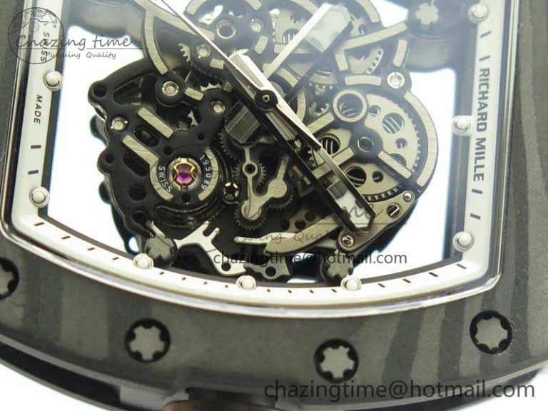 RM055 TI Case KVF Best Edition Carbon Bezel Skeleton Dial White Inner Bezel On Rubber Strap MIYOTA HighPerformance 9505