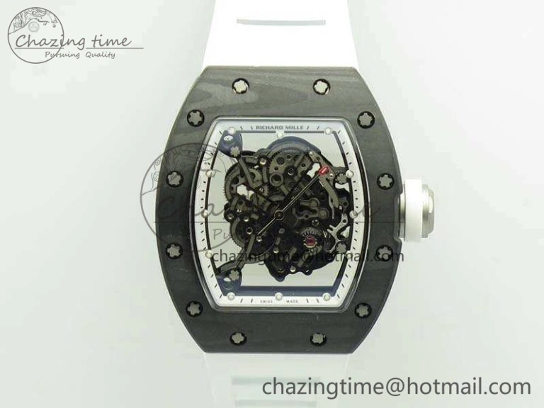 RM055 TI Case KVF Best Edition Carbon Bezel Skeleton Dial White Inner Bezel On Rubber Strap MIYOTA HighPerformance 9505
