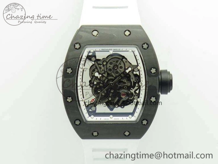 RM055 TI Case KVF Best Edition Skeleton Dial White Inner Bezel Black On Rubber Strap MIYOTA Attractive 9503