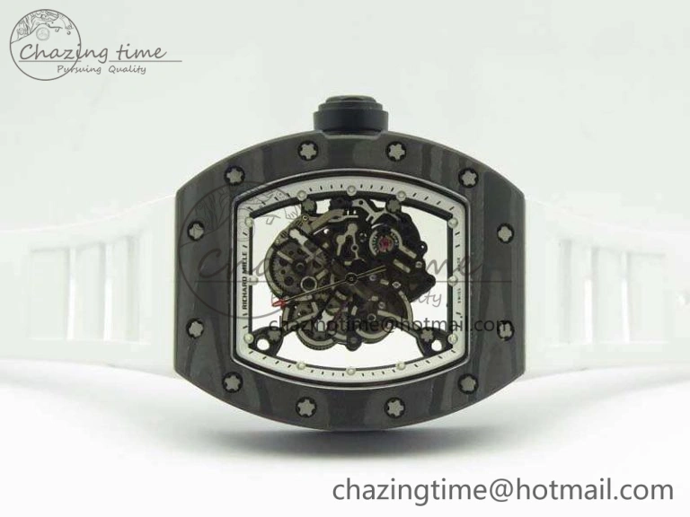 RM055 TI Case KVF Best Edition Skeleton Dial White Inner Bezel Black On Rubber Strap MIYOTA Attractive 9503